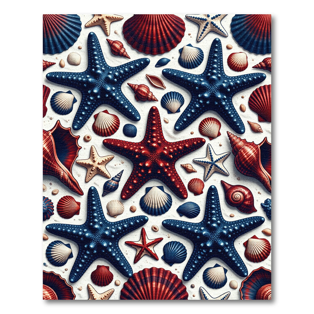 Red and Blue Nautical Starfish Shells Rug
