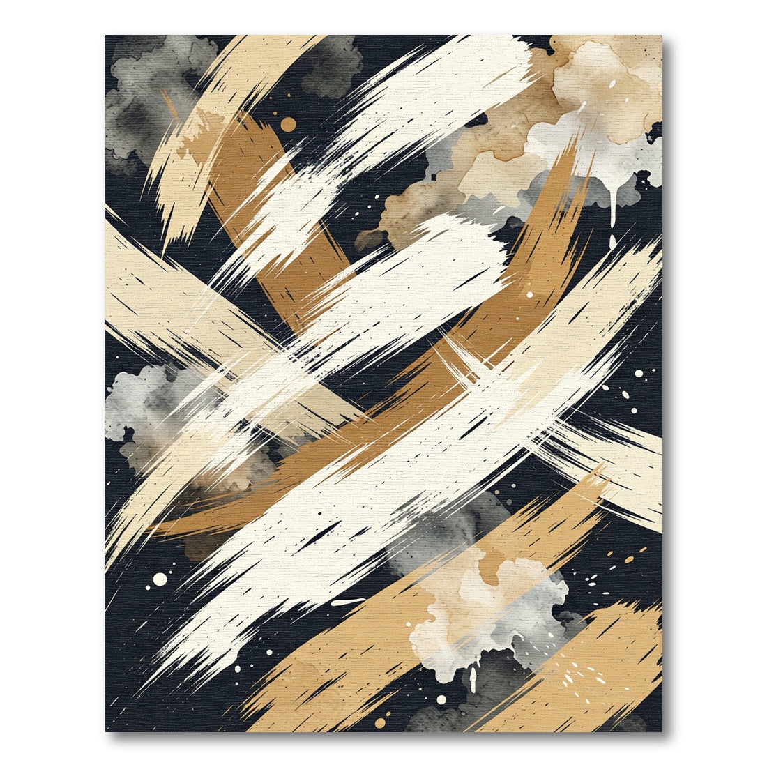 Modern Abstract Gold And Charcoal Brushstroke Rug