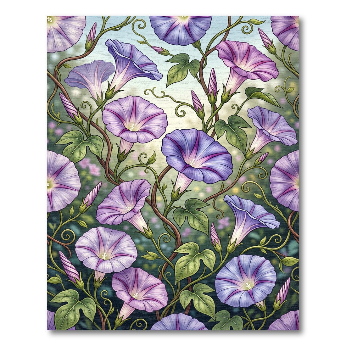 Enchanting Lavender Morning Glory Botanical Rug