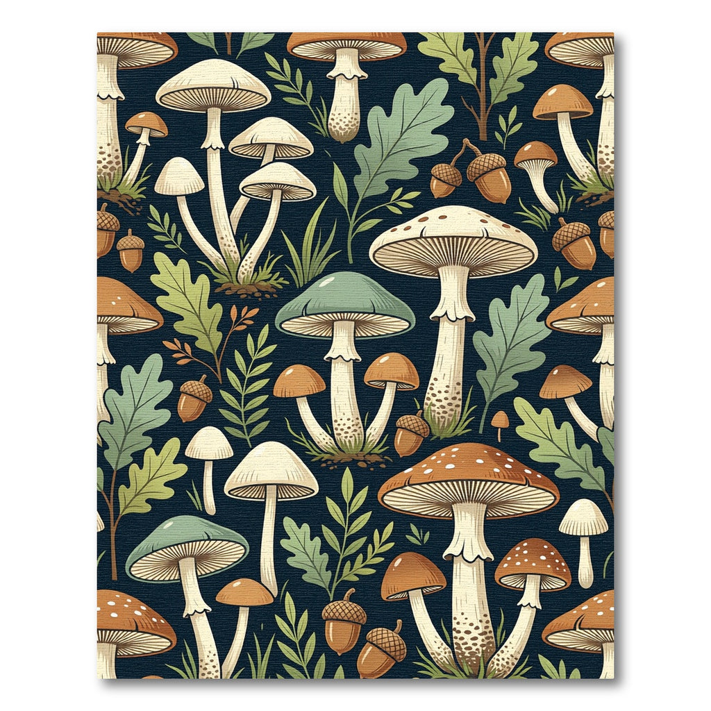 Earthy Forest Mushroom and Acorn Illustration Rug