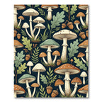 Earthy Forest Mushroom and Acorn Illustration Rug