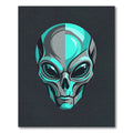 Cyan Alien Head Minimalist Grayscale Art Rug