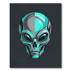 Cyan Alien Head Minimalist Grayscale Art Rug