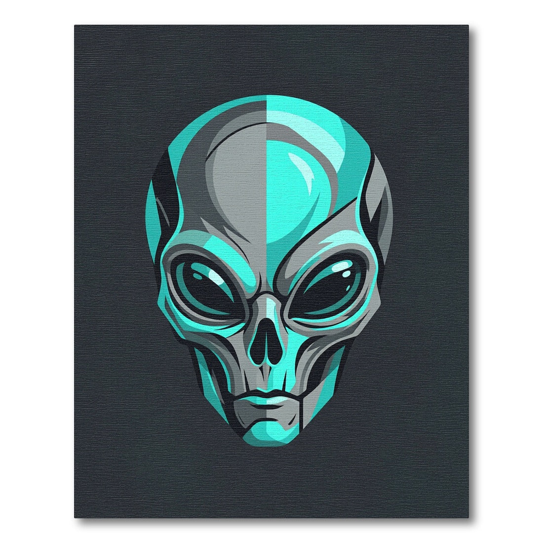 Cyan Alien Head Minimalist Grayscale Art Rug