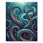 Deep Blue Swirling Kraken Tentacle Art Rug