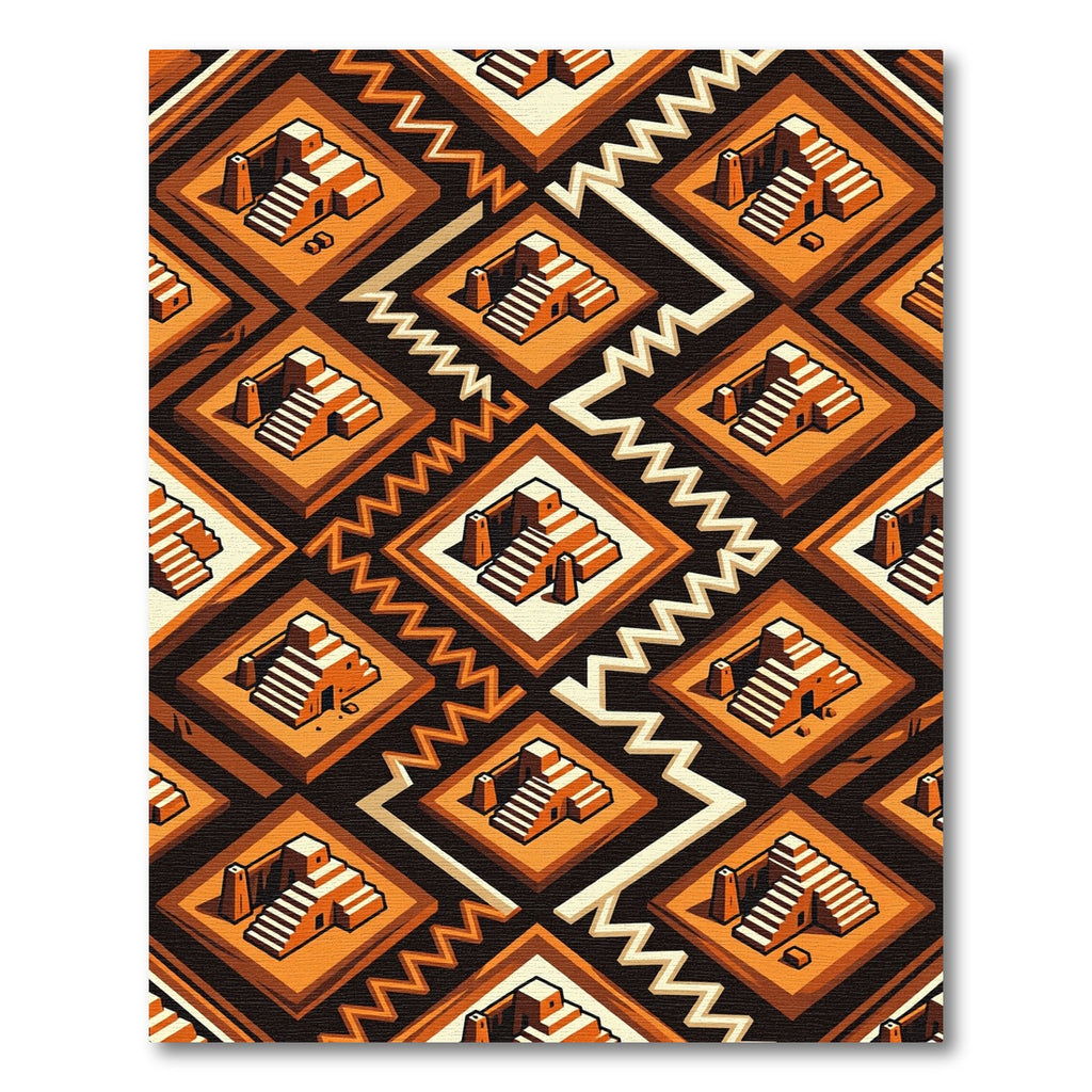 Terracotta Geometric Step Pyramid Tiles Rug
