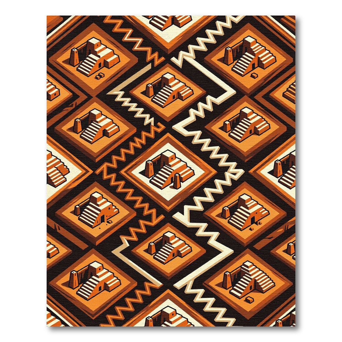 Terracotta Geometric Step Pyramid Tiles Rug