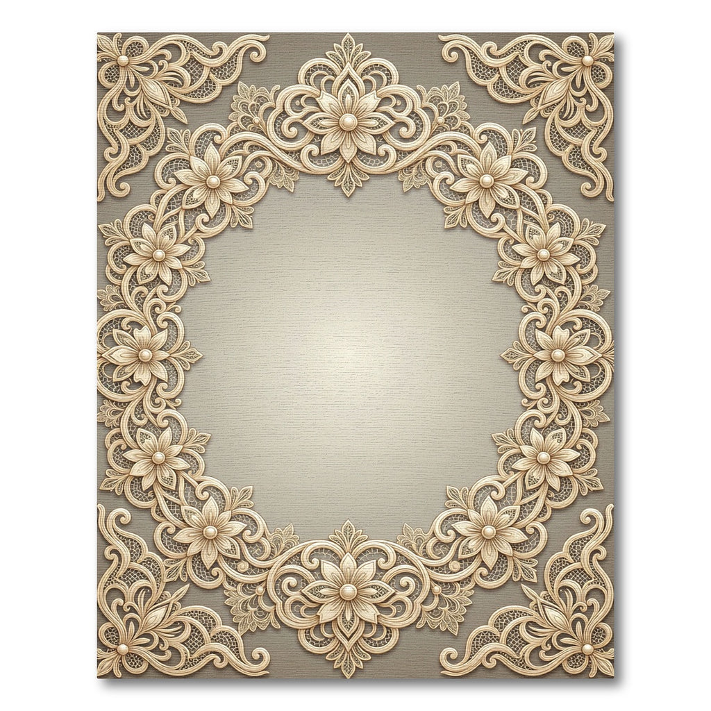 Ornate Beige Floral Scroll Border Rug