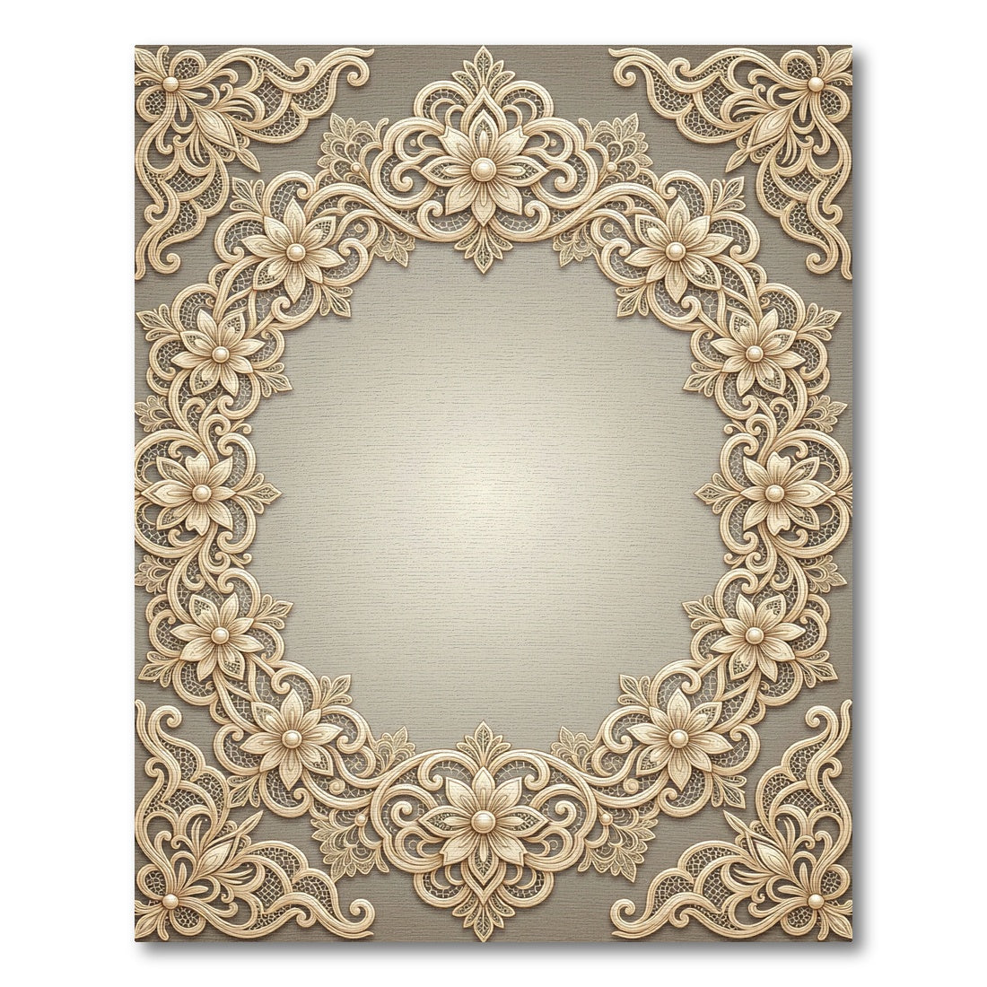 Ornate Beige Floral Scroll Border Rug