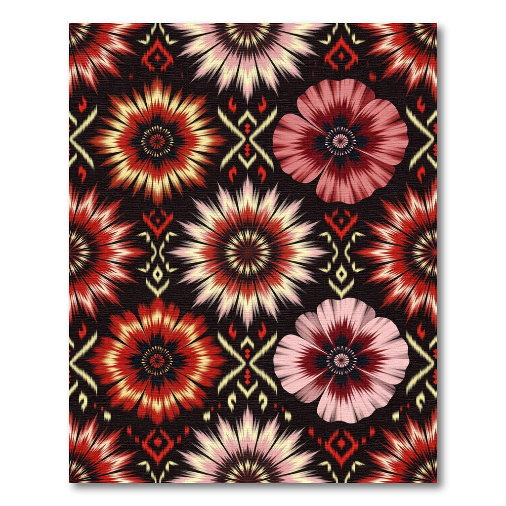 Red Pink Bloom Ikat Floral Rug