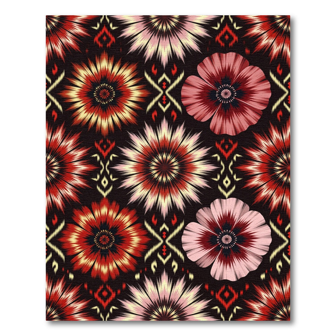 Red Pink Bloom Ikat Floral Rug