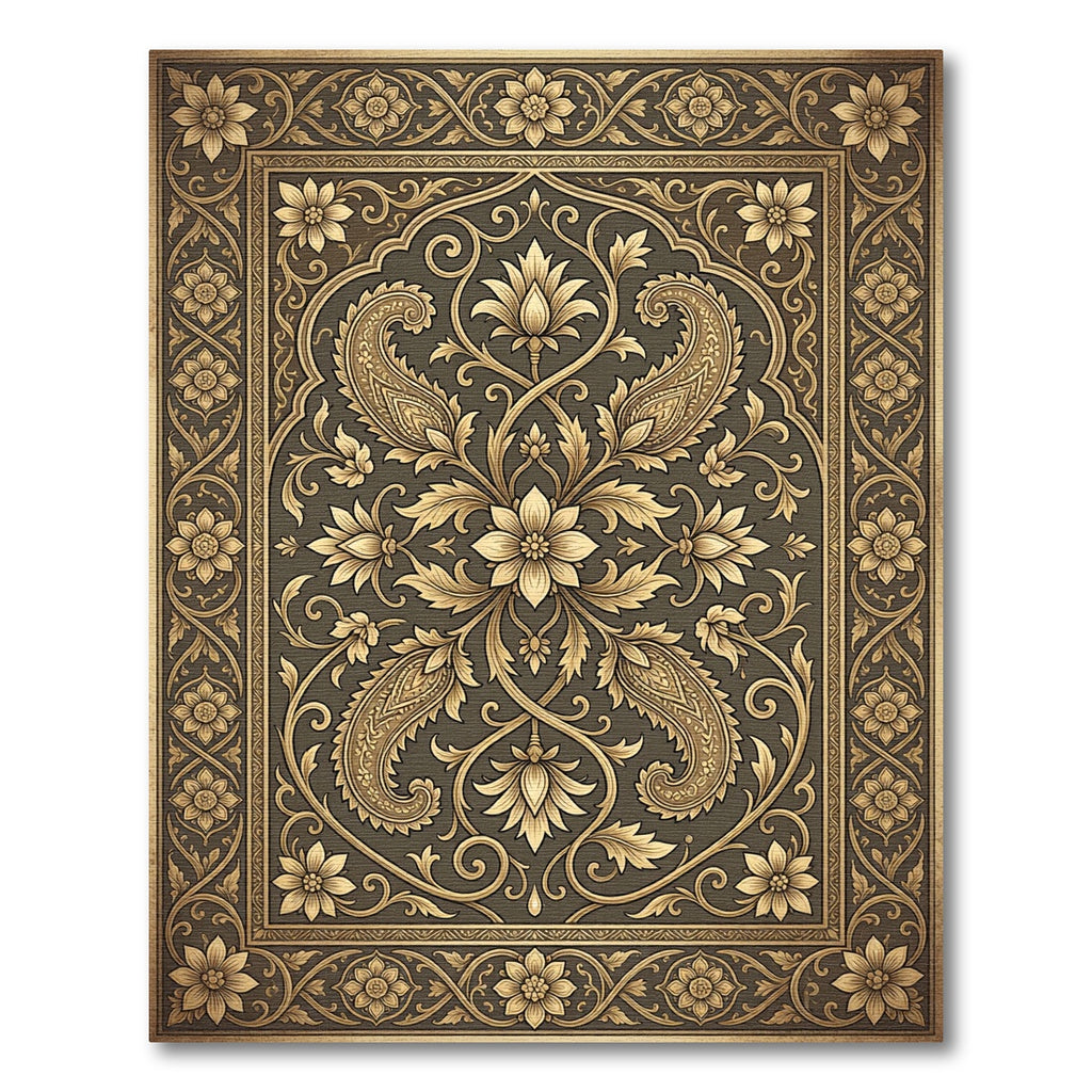 Ornate Golden Floral Paisley Heritage Rug