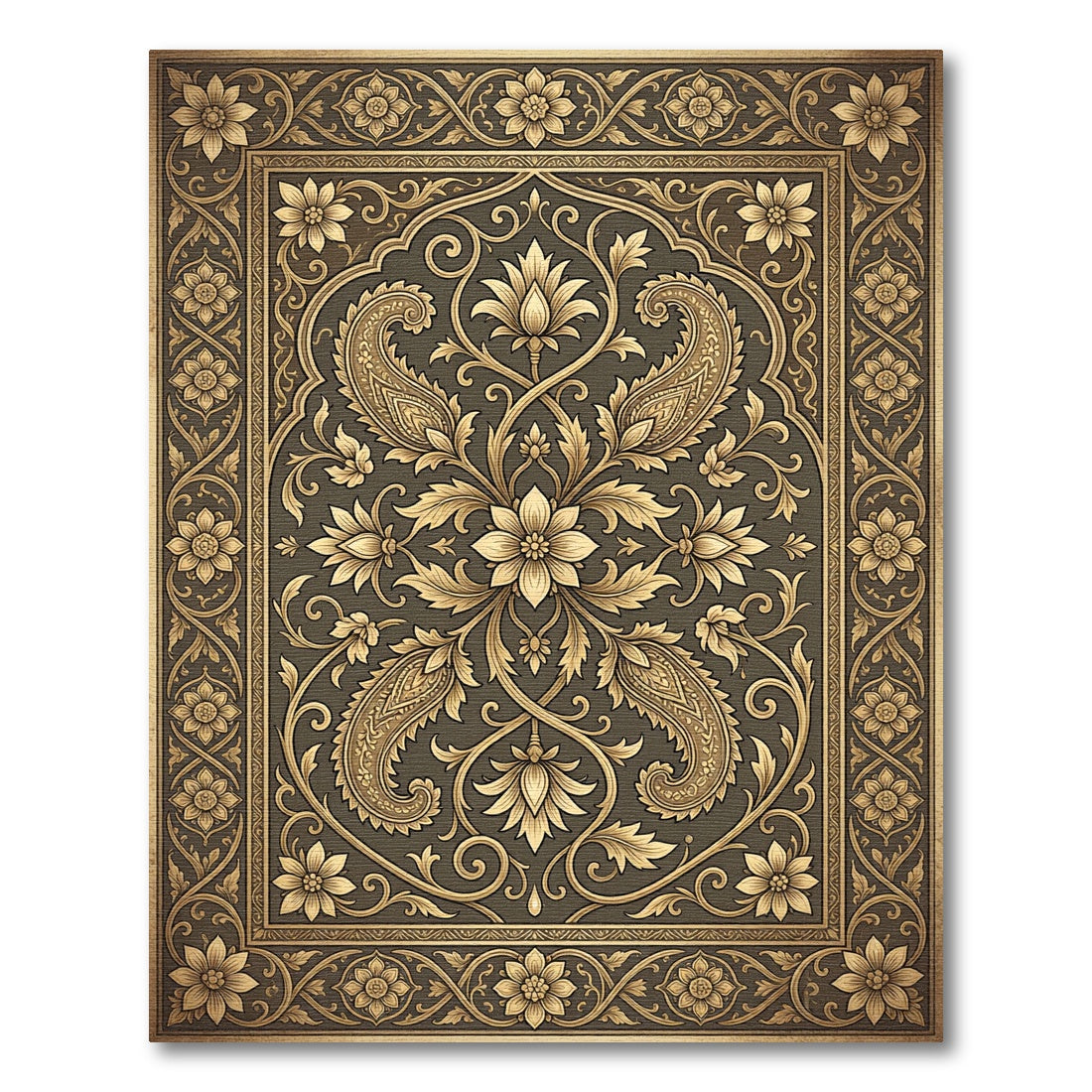 Ornate Golden Floral Paisley Heritage Rug