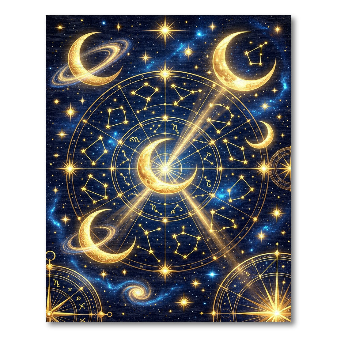 Golden Celestial Constellation Navy Starry Sky Rug