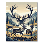Majestic Reindeer Mountain Forest Landscape Rug