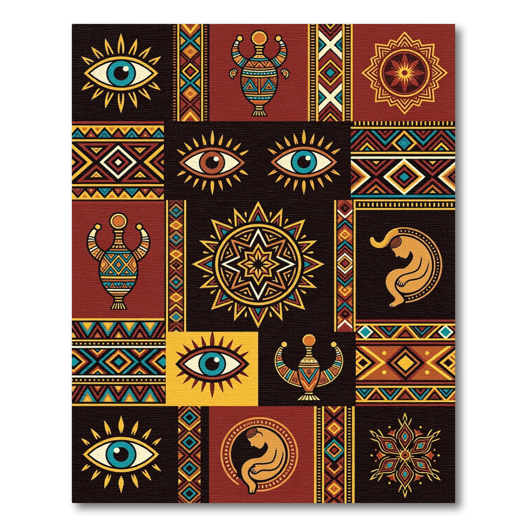 Vibrant Earthy Geometric Eye Medallion Rug