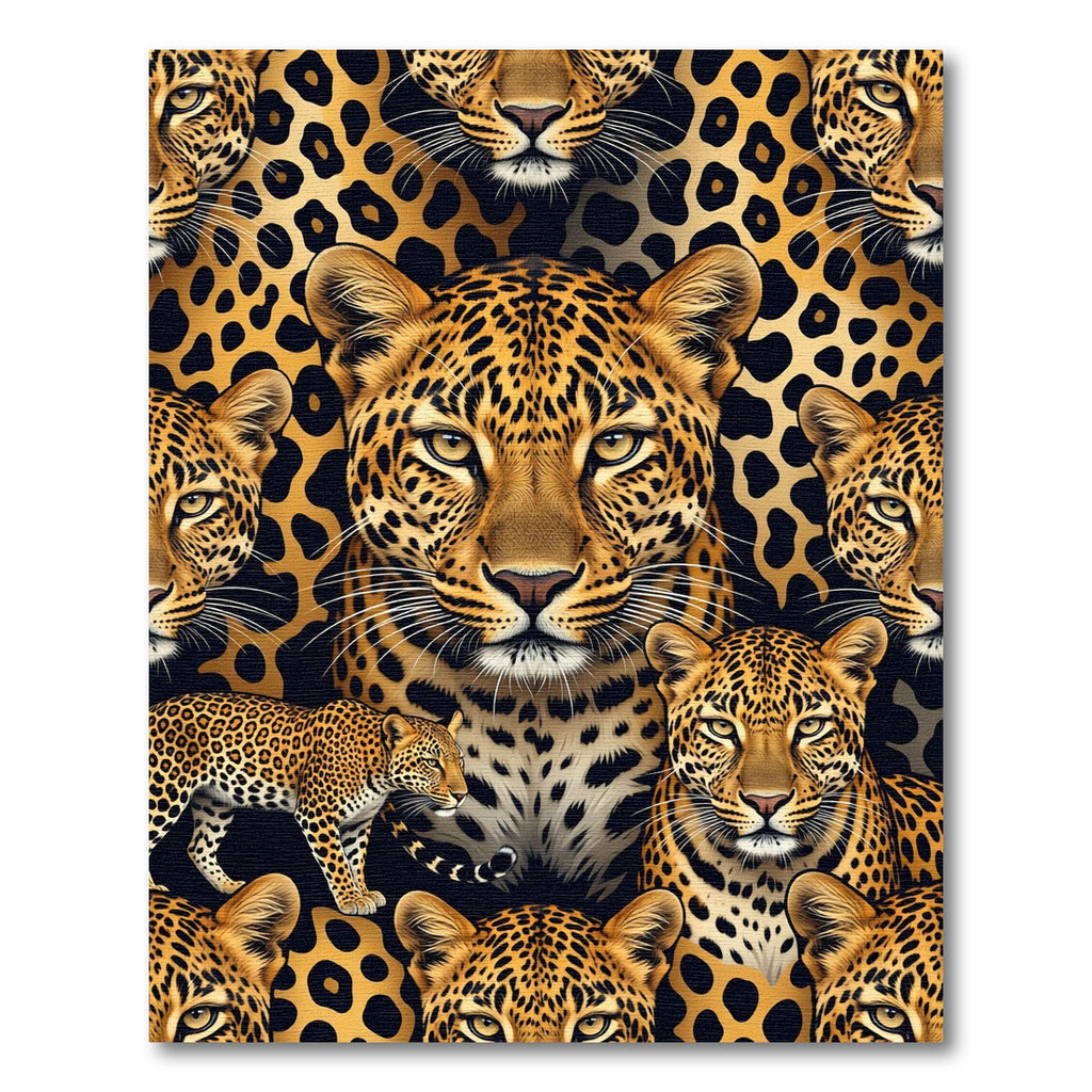 Golden Black Leopard Spots Faces Rug
