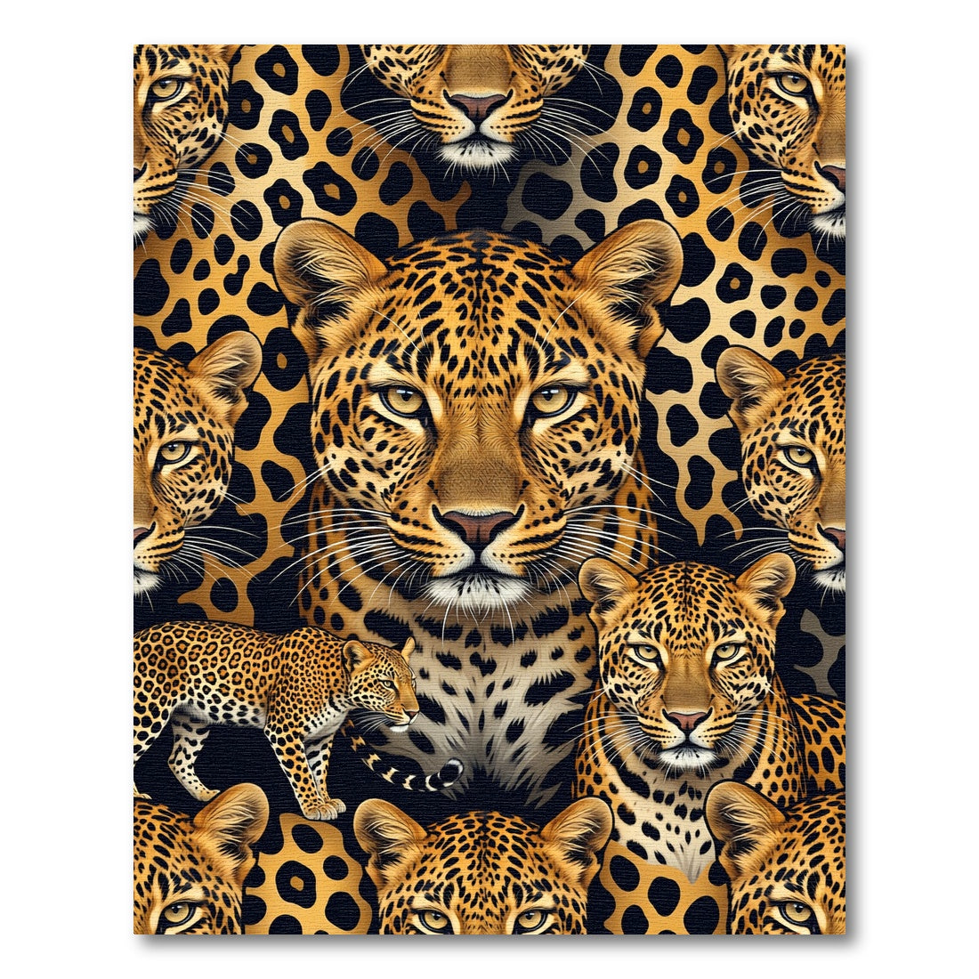 Golden Black Leopard Spots Faces Rug