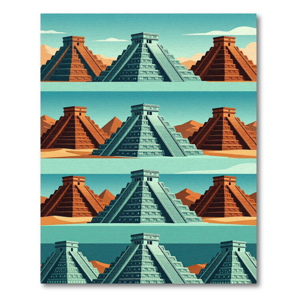 Ancient Terracotta Aqua Step Pyramid Horizon Rug