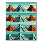 Ancient Terracotta Aqua Step Pyramid Horizon Rug