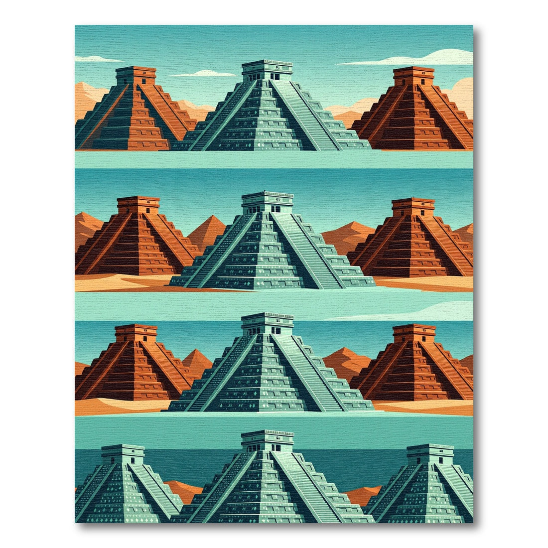 Ancient Terracotta Aqua Step Pyramid Horizon Rug