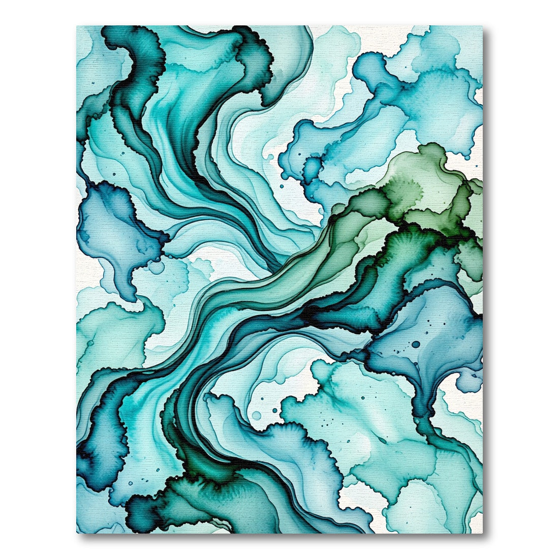 Ethereal Teal and Emerald Fluid Wave Rug