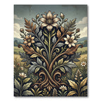 Earthy Floral Botanical Symmetry Art Rug