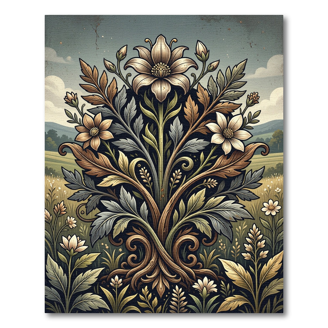 Earthy Floral Botanical Symmetry Art Rug