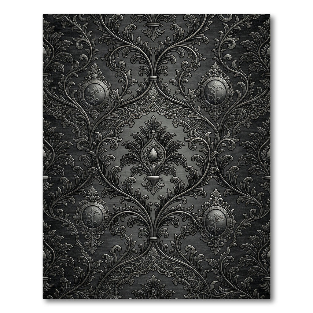 Dark Charcoal Raised Damask Filigree Rug