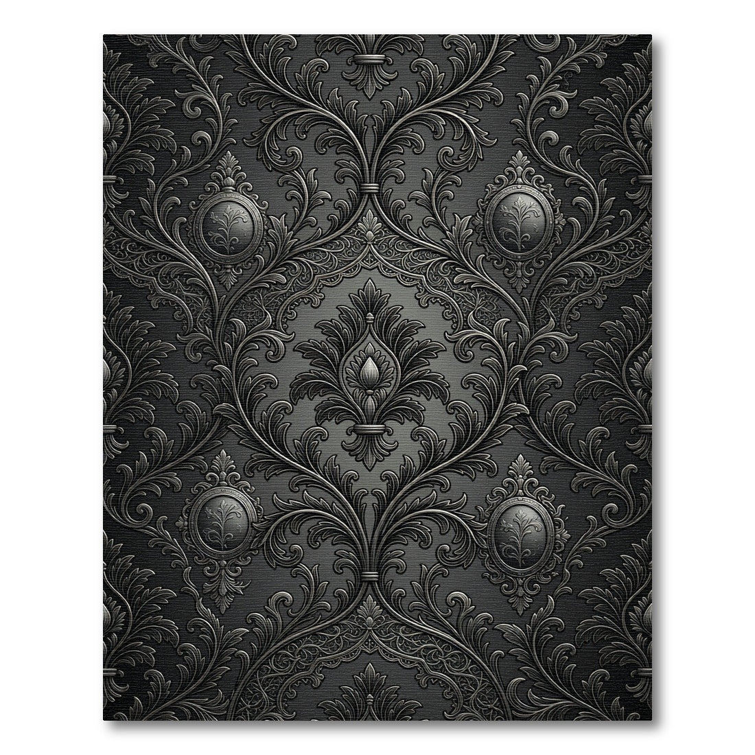 Dark Charcoal Raised Damask Filigree Rug