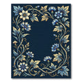 Elegant Navy Blue Cornflower Botanical Frame Rug