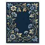 Elegant Navy Blue Cornflower Botanical Frame Rug