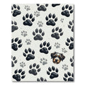 Playful Dark Paw Print Puppy Illustration Rug