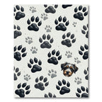 Playful Dark Paw Print Puppy Illustration Rug