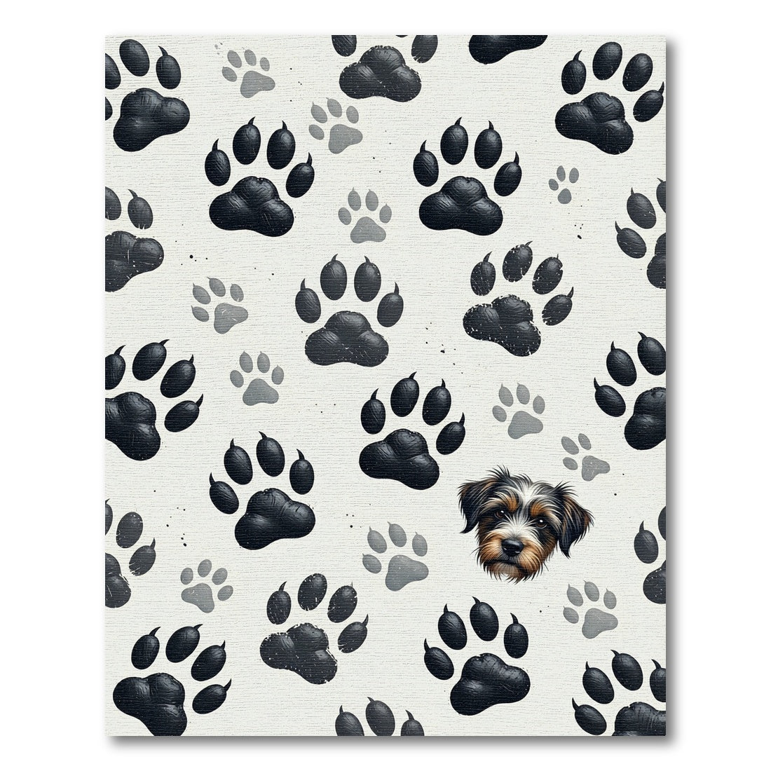 Playful Dark Paw Print Puppy Illustration Rug