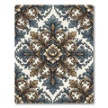 Elegant Slate and Gold Floral Damask Rug