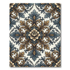 Elegant Slate and Gold Floral Damask Rug