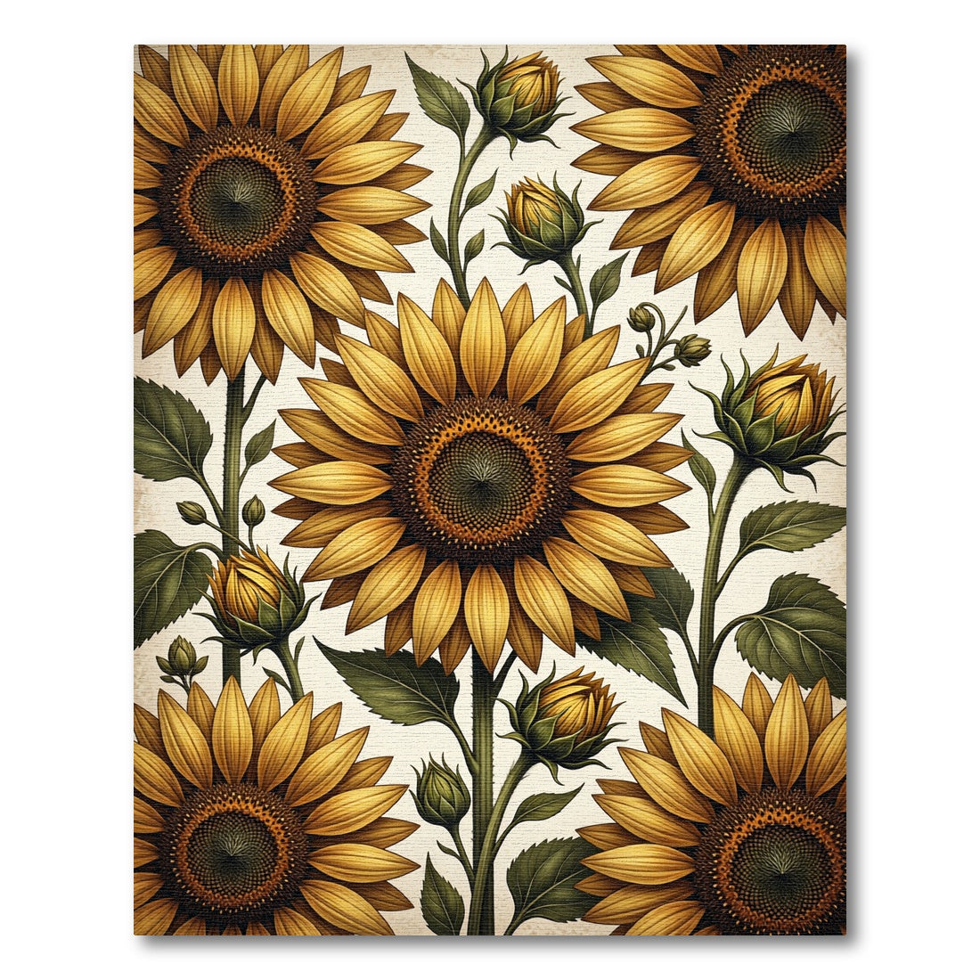 Golden Sunflower Botanical Illustration Rug