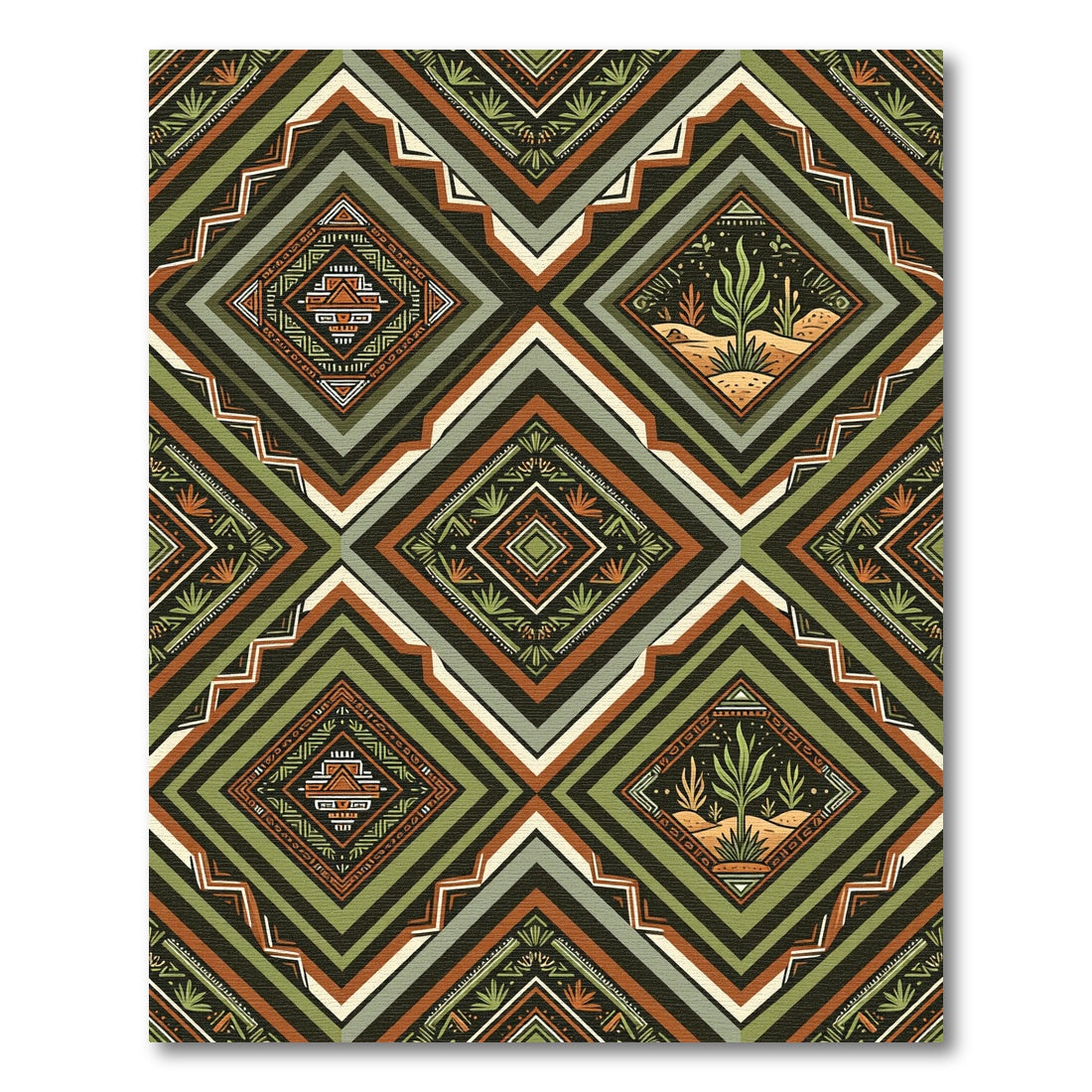 Earthy Southwestern Geometric Succulent Diamond Grid Rug