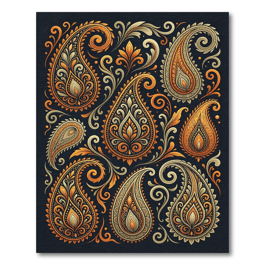 Golden Orange Paisley Elaborate Swirls Rug