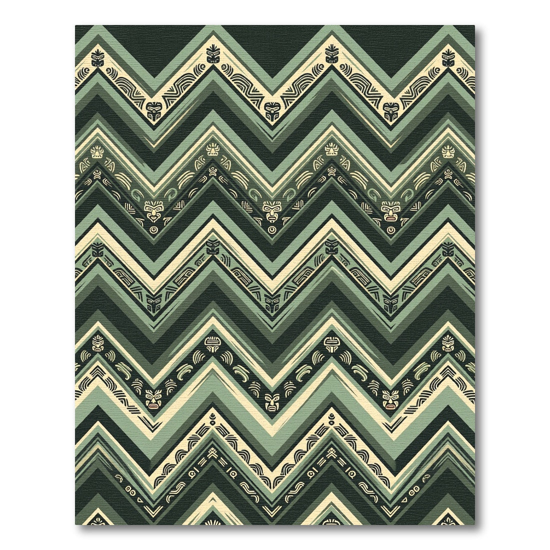 Sage Green Tribal Zigzag Mask Chevron Rug