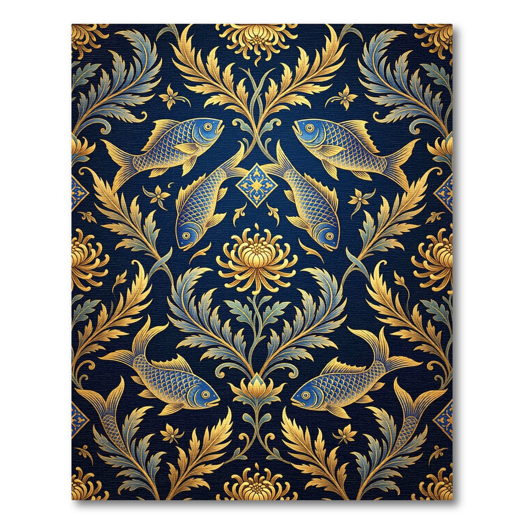 Golden Koi Floral Navy Articulated Rug