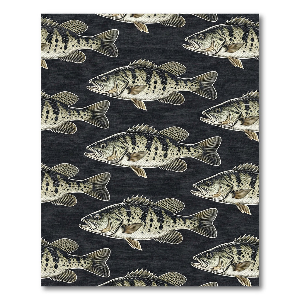 Large Scale Black Bass Fish School Rug