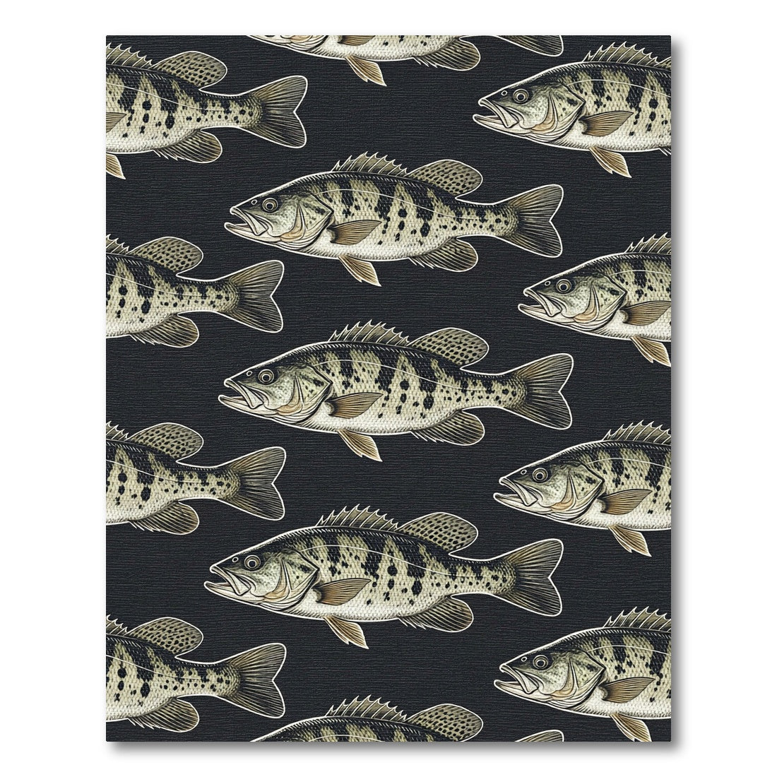 Large Scale Black Bass Fish School Rug