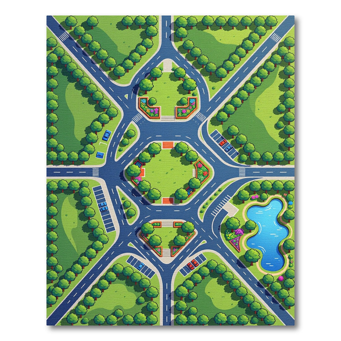 Whimsical Roadside Park Aerial Map Rug