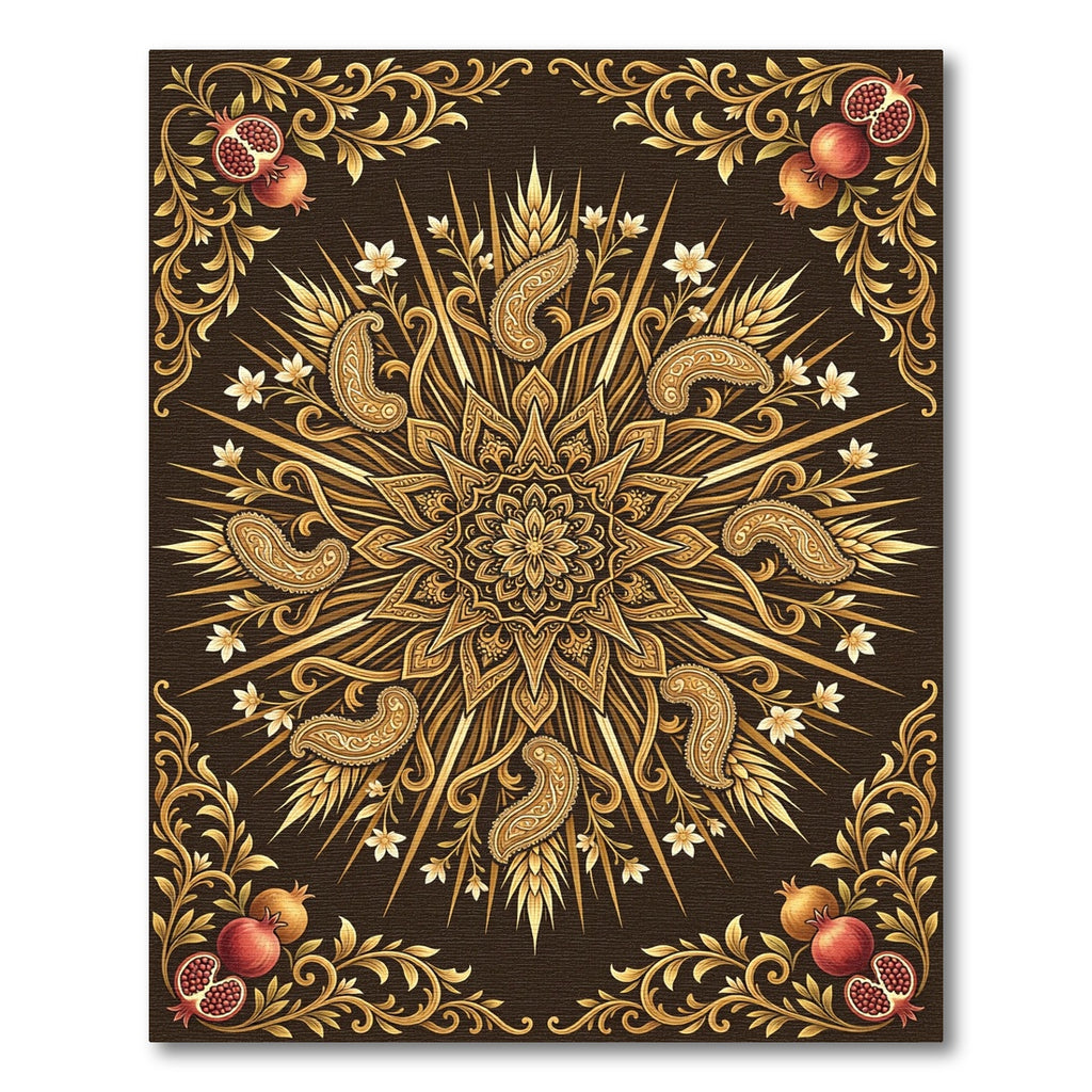 Golden Pomegranate Paisley Floral Medallion Rug