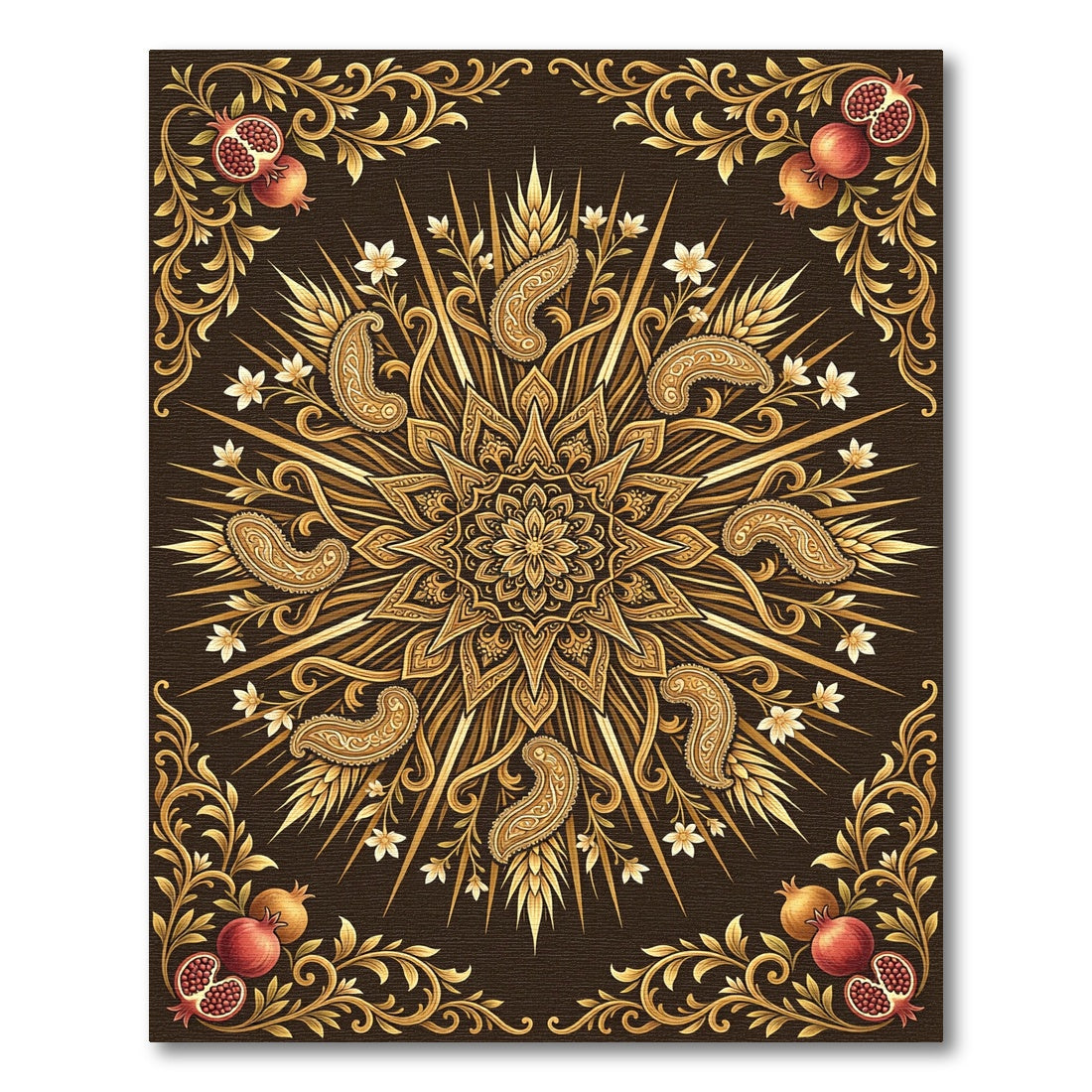 Golden Pomegranate Paisley Floral Medallion Rug