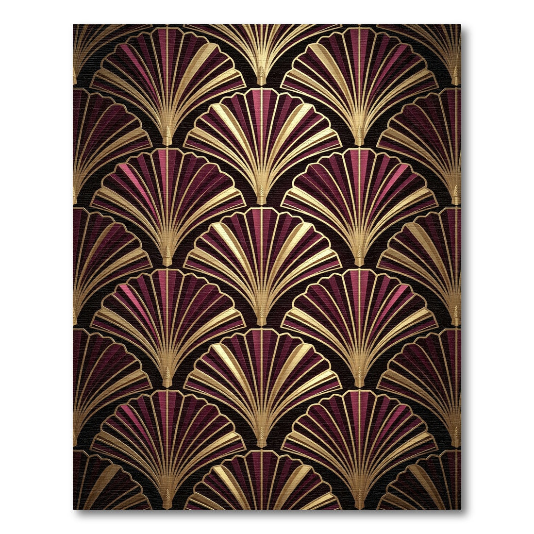 Art Deco Gold and Burgundy Fan Rug