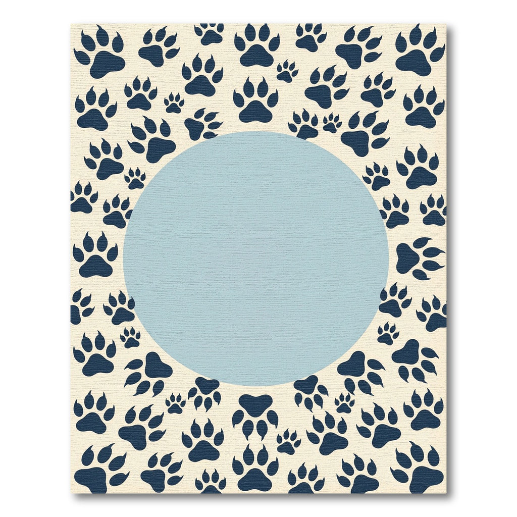 Navy Paw Print Cream Circular Center Rug