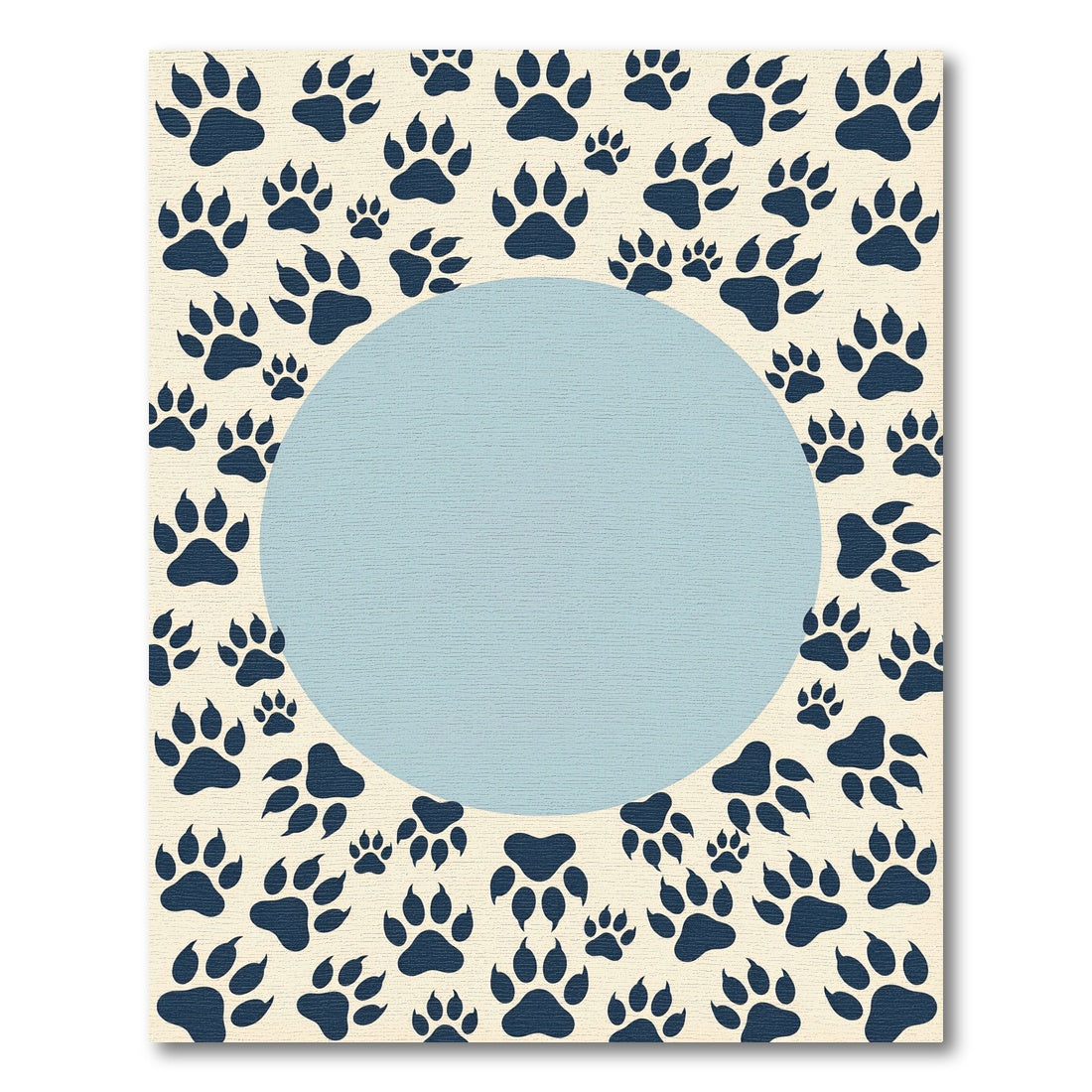 Navy Paw Print Cream Circular Center Rug